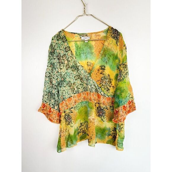 Coldwater Creek Women’s Sz 2X 100%Silk Sheer V-Neck Wrap Top Boho Hippie - Picture 1 of 5
